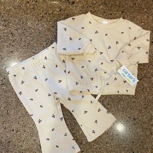 Carter's Cream  Flared Pant Set with Red and Green Holly Berries